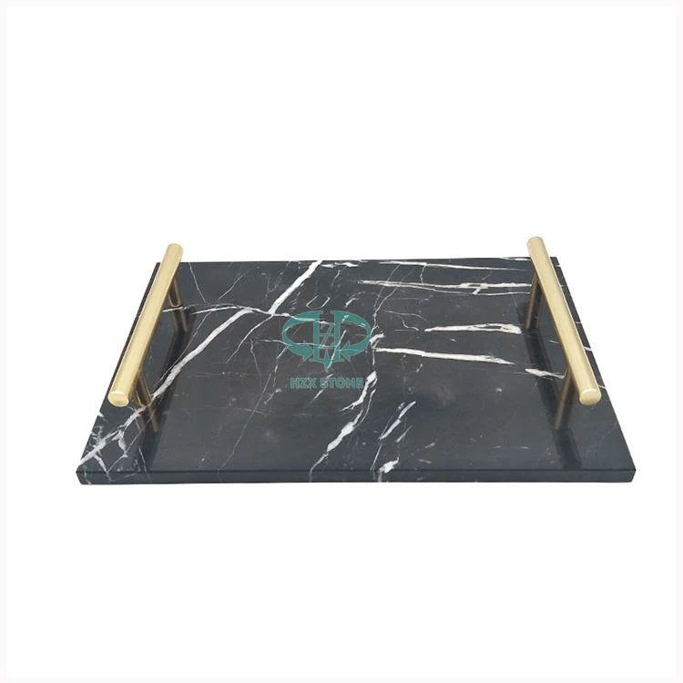 Black Marble Serving Tray With Gold Handles Black Marble Serving Tray With Gold Handles