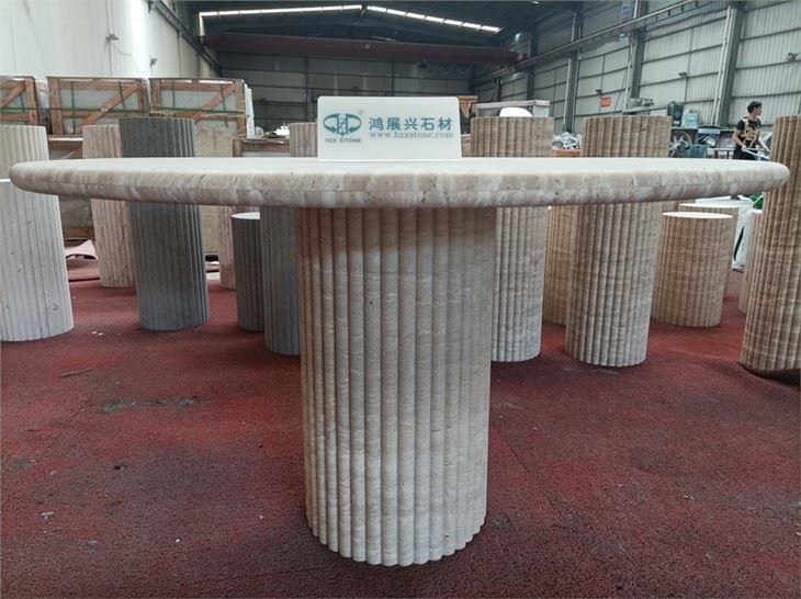 Cream travertine dining table